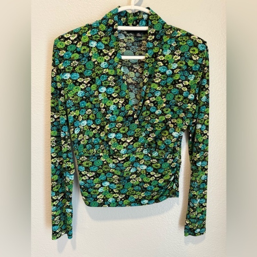 Catherine Malamdrino Green Floral Top Size S/P
